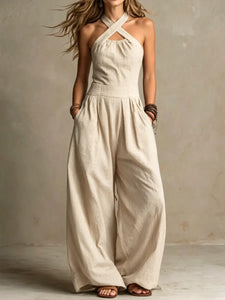 Eline | Linen Jumpsuit With Crossover Neckline