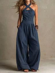 Eline | Linen Jumpsuit With Crossover Neckline